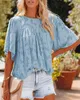 Dames blouses crew nek shirt massieve dameskleding lente zomer mode holle bloem pop losse korte mouwen chiffon top zoet