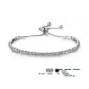 Sieraden Wit Vergulde Pave Cz Zirconia Tennis Link Chain Armband Voor Vrouwen Helder Blauw Groen Zwart Gemstone Crystal Armbanden Dr Dhmps