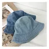 Baretten Denim Stof Pure Kleur Strand Cap Vrouwen Mannen Katoen Emmer Hoeden Sunbonnet Visser Hoed Suede Panama