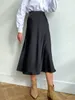 Gonne Donna Lunga in Raso Midi Elegante Vita Alta Verde Autunno Ufficio Aline Solido Vintage Seta Viola per Donna 230310