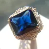 Cluster anneaux grand bleu Zircon pierre S925 argent Sterling couleur Vintage pour les femmes mode mariage fiançailles bijoux 2023