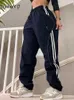 Spodnie damskie Capris Weekeep Jogger spodnie dresowe zamek błyskawiczne kieszeń w paski w paski swobodne spodni sportowe kobiety