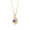 Pendant Necklaces Vintage Style Purple Pink Zircon Tulips Flower Women Luxury Wedding Accessories Jewelry Female Wholesale