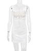 Sıradan Elbiseler Karlofea Zarif Şık Saten Mini Dişli Düğün Konuk Kokteyl Parti Kıyafetleri Seksi Göğüs Dantel Yastıklı Bir Çizgi Beyaz Elbise 230310