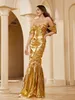 Feestjurken goud off schouder sexy feest avondcocktailjurk voor dames tube top verband prom jurk elegant formeel vestidos de fiesta 230310