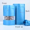 9 Size Blue Stand up aluminium foil bag with clear window plastic pouch zipper reclosable Food Storage Packaging Bag LX2690