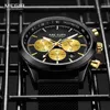 Avanadores de punho 2023 megir Casual Mesh de luxo Moda Quartz Gold Watch Mens Watches Top Brand Relógio à prova d'água Relogio Masculino