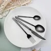 Dinnerware Sets Black Cutlery Set 24 Piece Stainless Steel Forks Spoons Knives Dishwasher Safe Silverware