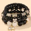 Strand diezi koreanska flerskikt vita pärlor elastiska repkedja armband kvinnor mode elefant charm armband pulseira feminina