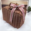 Storage Baskets Handmade Rattan Storage Box Prop Bag Picnic Basket Suitcase Coffee White Retro Woven Box with Handle 230310