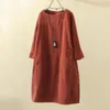 Casual Dresses Solid Color Dress O Neck Long Sleeve Loose Midi Women 2023 Womens Clothing Plus Size Spring Autumn Corduroy Pockets