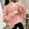 T-shirts pour femmes 150 kg peuvent être portés 2xl volants noir rose texture gaufrée élégant printemps automne femmes à manches longues col en v chemise décontracté surdimensionné