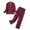 Kvinnors sömnkläder Kvinnors pyjamas plus storlek S-XXXL Kläder damer Flanell Cotton Home Wear Suit Autumn Winter Pyjamas Plaid Print Sleep Tops 230310