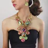 Collana Orecchini Set Delicato Collare Pendenti In Metallo Con Strass Multicolore Per Gioielli Da Donna Accessori Di Moda