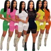 Macacões de malha de grife verão feminino macacões de malha de manga curta casuais com zíper sólido bodycon playsuits de uma peça macacão a granel roupas por atacado 9448