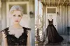 Retro Black Tulle A Line Wedding Dresses Glamorous Applique Beaded Sweep Train Boho Hippie Bridal Formal Dress Backless Cap Sleeves Second Reception Dress AL9799