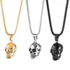 Pendant Necklaces Punk Stainless Steel Three-dimensional Skull Necklace Men Hip Hop Rock Personality Long Men's Halloween Jewelry