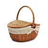 Storage Baskets Handmade Wicker Basket Rattan Bread Proofing Proving Baskets Camping Picnic Fruit Snack Organizer Basket with Double Lids 230310