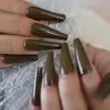 False Nails Extra Long Professional Nail Tips Fake Deep Green Beautiful Coffin Shape For Party