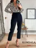 Women's Pants Capris KONDALA Women Light Blue Chic Fashion Office Wear Straight Pants Vintage High Waist Zipper Fly Female Trousers Fashion 230310