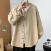 Men's Casual Shirts Long Sleeve Student Collarless Coat Oversize Solid Color All-match Tops Trendy Spring Autumn Thin Clothes