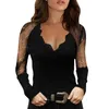 Women's Blouses Sexy V Neck Lace Blouse vrouwen Elegante glitter gaas gaas listide top vrouwelijke lange mouw casual esthetisch shirt blusas