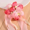 Fiori decorativi 1 pezzo fiore da polso rosa nastro di seta corpetto da sposa braccialetto da mano braccialetto damigella d'onore fascia per tende clip bouquet