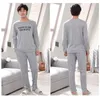 Men's Sleepwear Men Pajama Cotton Gray O-neck Long Sleeve Home Clothes Plus Size L-3XL Pijama Male Underwear Set Pyjamas Nightwear