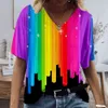 Damen-T-Shirt Kanchiii Sommer 2022 neues Damenmode-T-Shirt 3D-Druck einfaches einfarbiges Bild atmungsaktiv bequemer Touch-Regenbogen