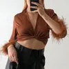 Blouses feminina Mulher Camisas de cetim 2023 Sexy Crow Crop Top Women Moda