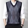 Mäns västar faller ärmlös Vest Coat Men's Winter V-Neck Pullover Tröja Male Rands Plaid Sweaters 230310