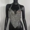 Women's Tanks Sexy Halter Rhinestone Diamonds Crop Tops Women Low Cut Adjustable Metal Chain Backless Camisole Cropped Top