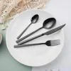 Conjunto de utensílios de jantar conjunto de talheres pretos 24 peças de aço inoxidável colheres de colheres de facas de lavagem de louça Tilas seguras