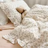 Yatak takımları Kore çiçek baskılı muslin pamuk bebek yatak seti kızlar bebek çocukları karyola yatak seti nevre kapağı düz sayfa yastık kılıfı 230309