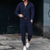 Mens Tracksuits ActiveWear Casual Half Zip Stand Collar Long Sleeve Pullover Tshirt och Pant Set Streetwear Solid Color 2 Piece 230310