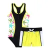 One-Pieces Kids Children Girls Swimsuit Swimwear Outfits Floral Printed Bodysuit Swimsuit Swimwear Bathing Suit Set with Bottoms Shorts W0310