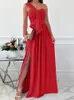 Casual Dresses Summer Slit Cutout Maxi Party Elegant One Shoulder Solid Color Backless Women Long Wedding Evening Sexy Robe 230308