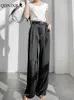 Kvinnor S Pants S 2023 Summer Silk Satin High midja Casual Black Korean Fashion Wide Leg Suit For Women byxor Överstorta 230309