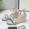 2023 Top Femmes Starboard Wedge Chaussures Habillées Talons Hauts Noir Blanc Pente Sandales À Talons Designer De Luxe Robe De Mariée Chaussures En Cuir Paille Chaussures Avec Boîte