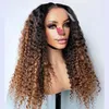 Kinky Curly Honey Blonde Ombre 하이라이트 인간 머리 레이스 전면 가발 흑인 여성을위한 천연 헤어 라인 브라질 머리