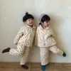 Pyjamas Kids Pyjamas Homewear Winter Thicked Warm Cartoon Printed Korea Girls Baby Plus Velvet Three-Layer Cotton Home Clothing Suit 230310