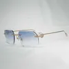 Lyxdesigner högkvalitativa solglasögon 20% rabatt på vintage Rimless Square Men Oculos Diamond Cutting Lens Shame Shade Metal Frame Clear Glasses For Reading Gafaskajia