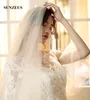 Bridal Veils Velo Sposa Champagne 4 Meters With Appliques Lace Edge Wedding Veil 2 Layers Velos Catedral LVV16