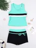 One-Pieces Children Swimwear Girl Two piece Swimsuit Summer Kids Bikini Bathing Suit Tankini Sport Vest Tops with Bottoms Shorts 6-14 W0310