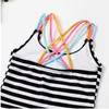 One-Pieces Bandage Halter Swimsuit Children Baby Girl One-Piece Striped Ice Quick-Drying Stretch Swimsuit Vacation Hot Beach