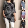 Kadın Tişörtleri 2023 Moda Kadınlar Bluz Dijital Siyah Baskı Polyester Uzun Gömlek Büyük Kenti 3/4 Kollu Kadın ve Üst Bayanlar Giyim
