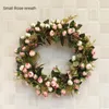 Fleurs décoratives 30/40cm petite couronne de roses décor de porte de mariage ornement suspendu cercle de soie et de rotin maison jardin décoration guirlande Wre