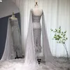 Robes de soirée Sharon Said luxe plume cristal Dubai robe de soirée avec Cape Bling gris sirène arabe robes formelles pour les femmes de mariage S279 230310