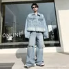 Men s Tracksuits IEFB Spring Color Gradient Denim Jacket Trousers Loose Suit 2023 Turn down Collar Single Breasted Male Tops 9A7157 230309