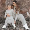 Family Matching Outfits Mum And Daughter Clothes Autumn Winter striped long sleeves Casual Top Wide leg pants Mommy Me Look 230310